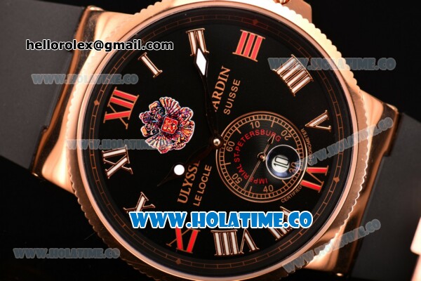 Ulysse Nardin Imperial St. Petersburg Maxi Marine Chronometer Enamel Limited Edition Auotmatic Rose Gold Case with Black Dial and Roman Numeral Markers - Click Image to Close